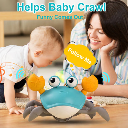 Crawling Crab Baby Toy with Music and LED Light, Sensory Tummy Time Toys 0-6 6-12 12-18 36 Months Babies Boy Girl Learning Crawl, Interactive Walking Dancing Moving Crab Toddler Birthday Gift, Orange