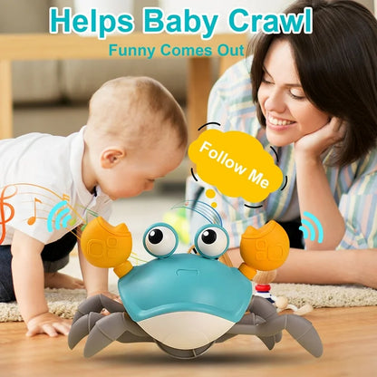 Crawling Crab Baby Toy with Music and LED Light, Sensory Tummy Time Toys 0-6 6-12 12-18 36 Months Babies Boy Girl Learning Crawl, Interactive Walking Dancing Moving Crab Toddler Birthday Gift, Green