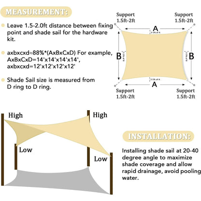 Sun Shade Sail Rectangle 13'x20' Curved Edge Outdoor Shade Canopy Breathable 95% UV Block Shade Cloth for Patio Garden Lawn Pool Backyard Outdoor, Beige Sand, with Free Rope
