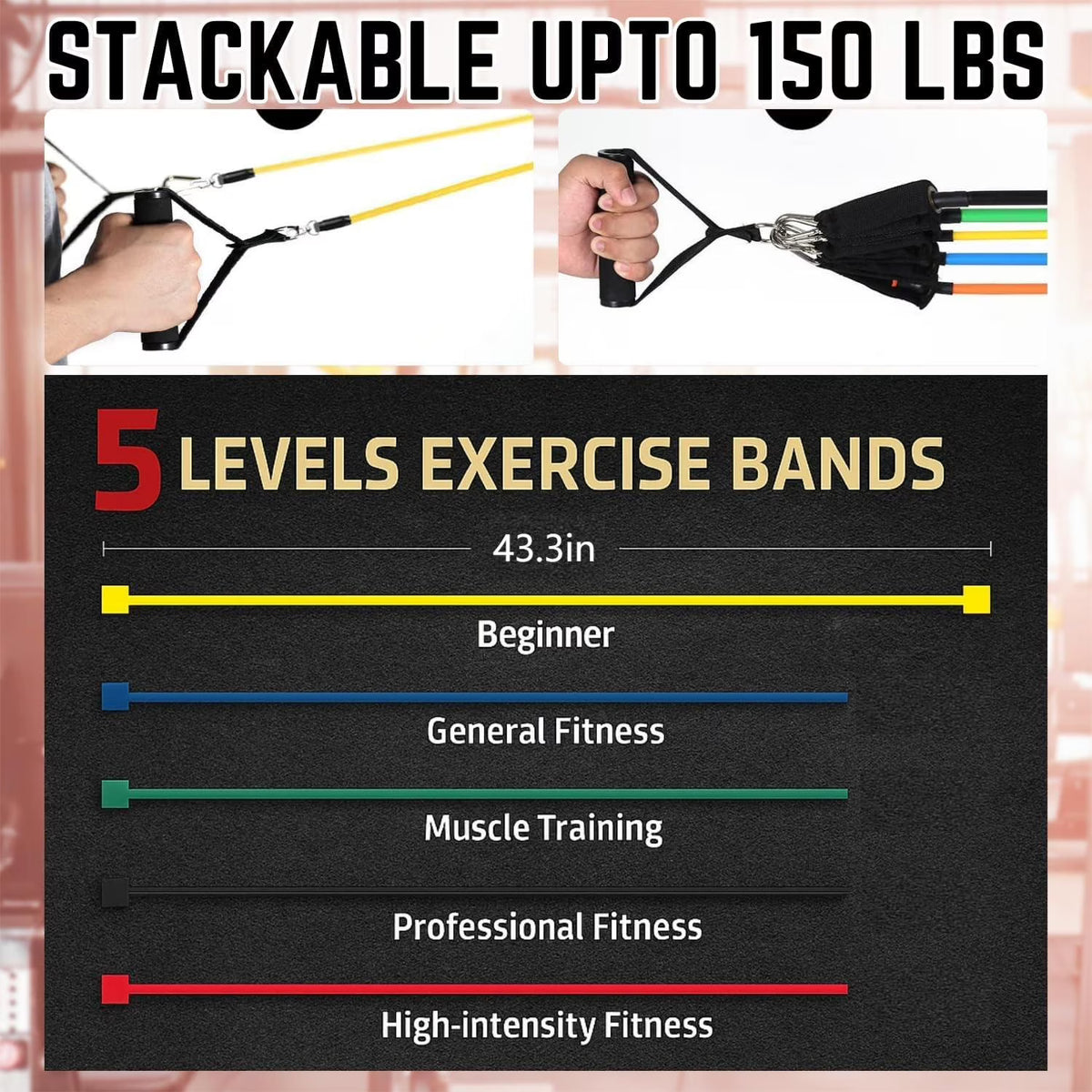 Ldyso Resistance Bands Exercise Bands Workout Bands - Up to 100 LBS, Indoor and Outdoor Bands with Door Anchor and Handles for Strength, Slim, Yoga, Home Gym Equipment for Men/Women