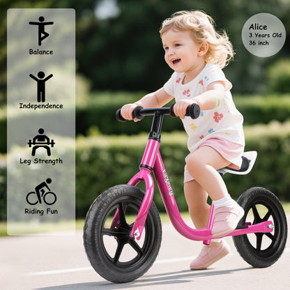 12-Inch Balance Bike No Pedal Lightweight Bike for Boys Girls 1.5 to 4 Years Old, Toddler Bike with Adjustable Seat, Carry Handle