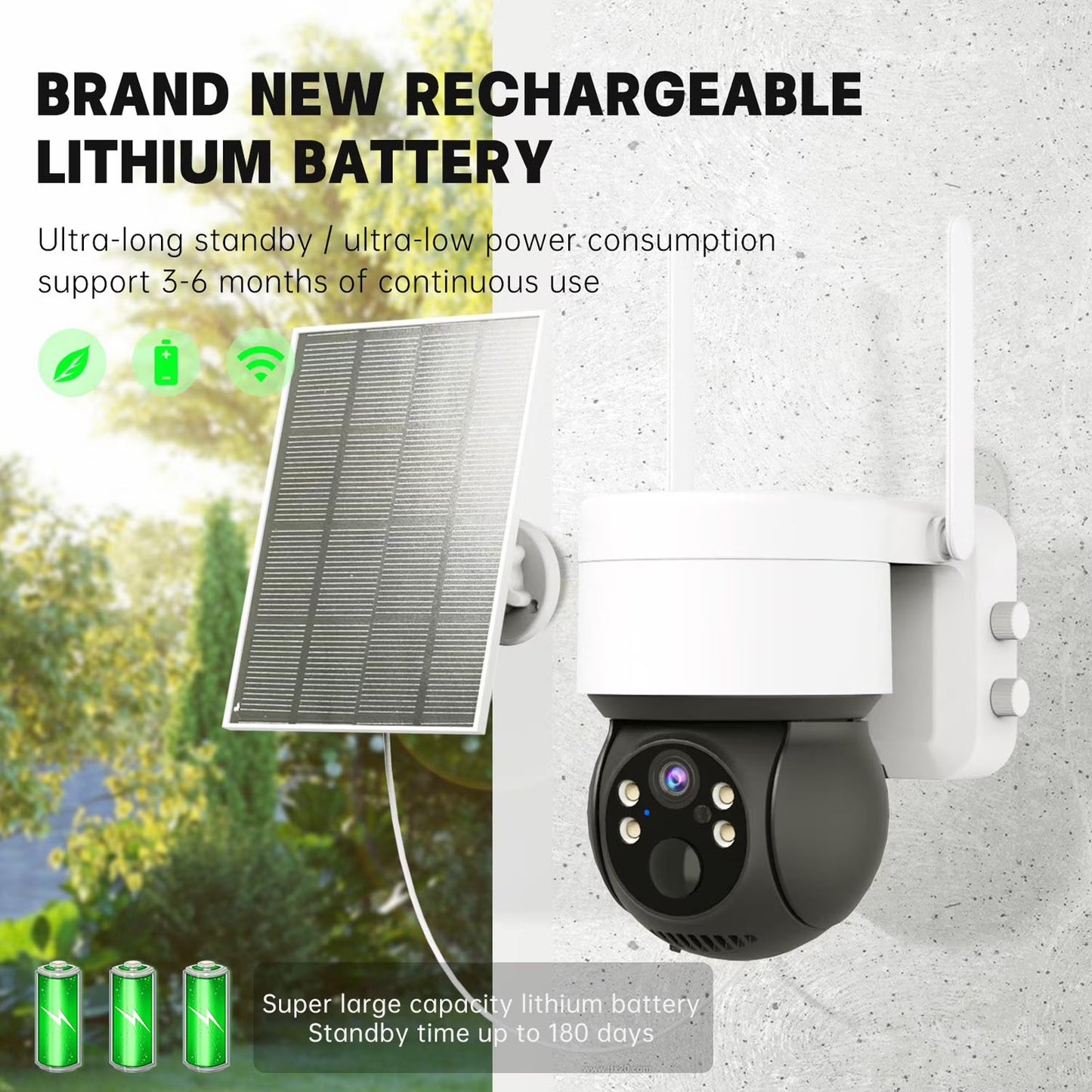 Solar Security Cameras Wireless Outdoor, 1080P WiFi Camera with Solar Panel Battery Powered Surveillance System IP65 Waterproof, Motion Sensor, 2-Way Audio, Color Night Vision, SD Card Support