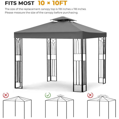2 Tier Replacement Gazebo Canopy Top Patio 10'x10' PU Water Resistance Gazebo Canopy Replacement Top Cover, Gray