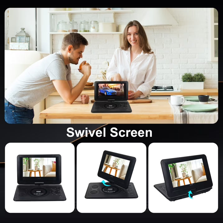 9.8 in Portable DVD Player 270° Rotatable HD Screen DVD Player with Game Function and Rechargeable Battery for Home Car