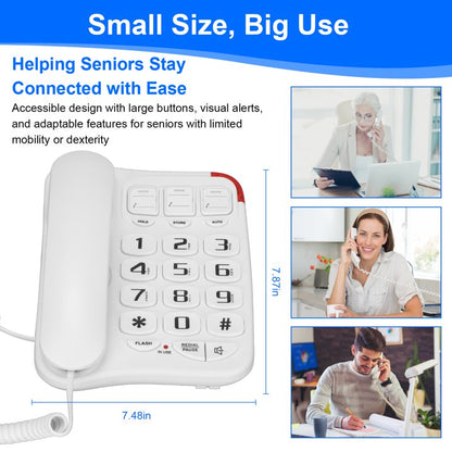 Big Button Phone for Seniors, Corded Landline Telephone with 3 Picture Keys, Adjustable Volume & Ringing, One-Touch Dialling Phones for Elderly Suitable People with Vision Disorders/Hearing Damage