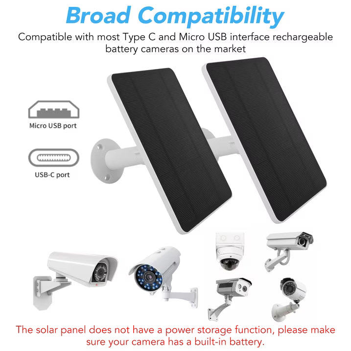 2Pack 10W Solar Panel for Security Camera Outdoor, 5V Micro USB/USB C Solar Panel Charger Compatible with Rechargeable Battery Powered Cam, IP65 Waterproof, 9.8ft Cable, 360° Adjustable Bracket