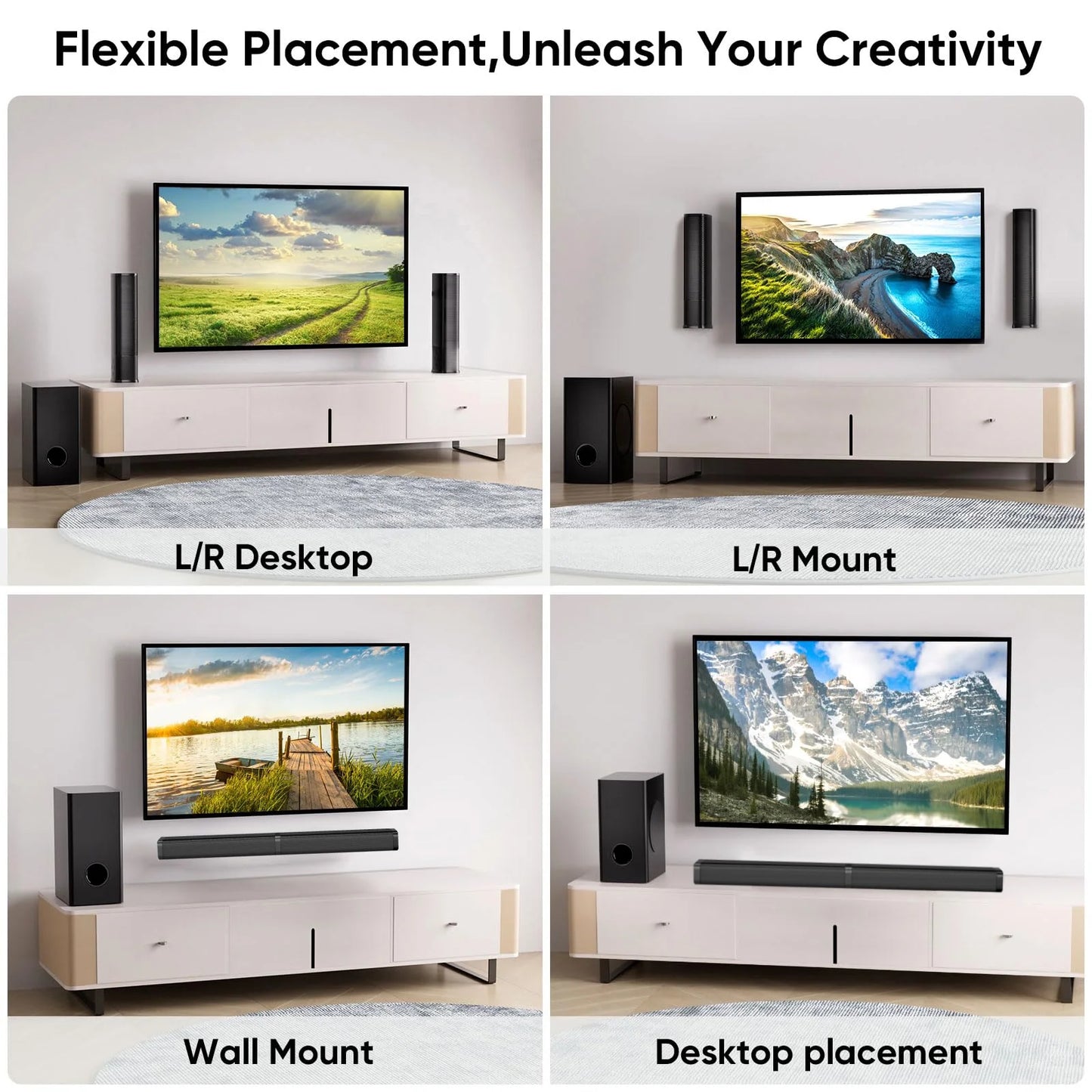 2 in 1 Separable Sound Bar for Smart TV with Subwoofer, Bluetooth 5.0 Surround Sound System for TV, 80W 37 Inch Soundbar for Home Theater, ARC/Optical/USB & Remote TV Speakers, 6 EQ Modes