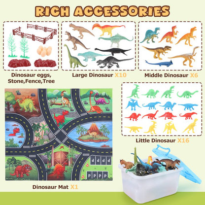 Jurassic Dinosaur Toys for Kids 3-7, 55 PCS Realistic Plastic Dinosaur Figure Toy Set with Jumbo Play Mat/Storage Box & 36 Dinos, Educational Dinos Figure Playset Ideal Gift for Toddlers Boys Girls