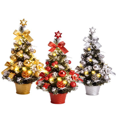 3 Pack Pre-lit Mini Christmas Tree, 16inch Snowy Flocked Tabletop Small Artificial Christmas Tree with 30 LED Lights, Berries Ball Ornaments, Perfect for Home Kitchen Desk Holiday Xmas Decorations