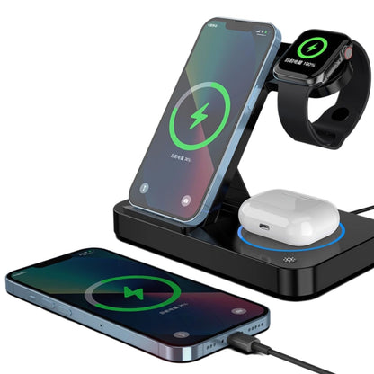 4 in 1 Wireless Charger Stand 15W Charging Station for Multiple Devices Compatible with iPhone 16/15/14/13/12/11, for iWatch, AirPods, Foldable Fast Charging Stand with LED Light