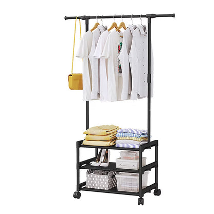 3 Tiers Clothes Rack with Wheels, Clothing Racks for Hanging Clothes and Shoes, 64.5" x 37.2" x 13.5",Black