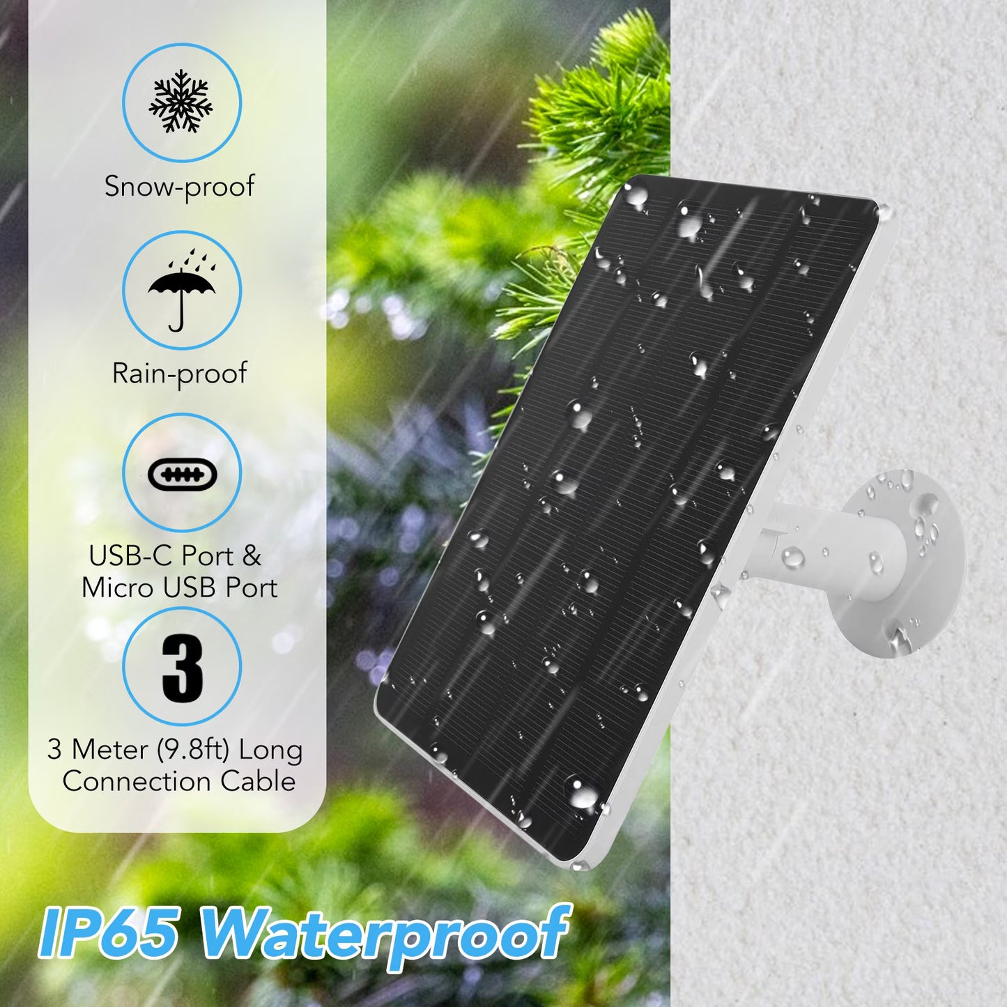 2Pack 10W Solar Panel for Security Camera Outdoor, 5V Micro USB/USB C Solar Panel Charger Compatible with Rechargeable Battery Powered Cam, IP65 Waterproof, 9.8ft Cable, 360° Adjustable Bracket