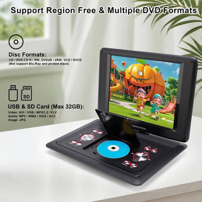 25.8" Portable DVD Player with 14.1" HD Screen for Car, Built-in Rechargeable Battery, Dual Speakers, Support USB/SD Card/Sync TV and Multiple Disc Formats, Remote Control, with Car/AC Adapter, Black
