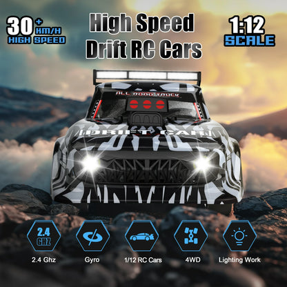 1:12 RC Cars,High Speed Drift Car, 4WD RC Truck,35KM/H Race Car with Gyro 2Pack USB Rechargeable Battery,Playing Up to 40 Minutes