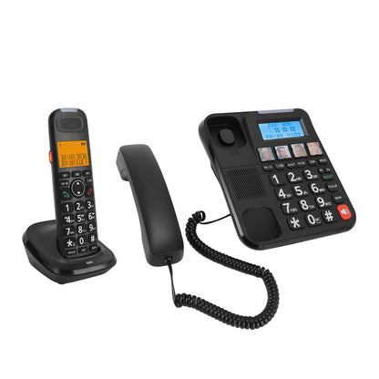 Expandable Corded/Cordless Phone System with Answering Machine, Big Button Senior Phone with Caller ID/Call Blocking & Handset/Amplified Speakerphones, Landline Business Telephones, Black
