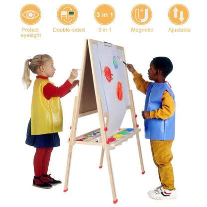 EBTOOLS Kids Wooden Art Easel, Double Sided Whiteboard Chalkboard Children Easel,Adjustable Height  Dry Easel Drawing with Kids Art Easel Playset for Boys Girls Gifts Painting Accessories
