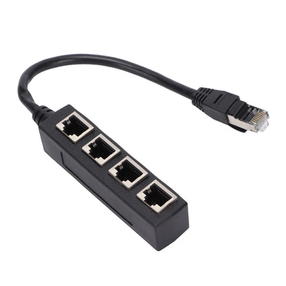 RJ45 1 Male to 4 Female Ethernet Cable Splitter Adapter, CAT7 Gold Plated Core, Black