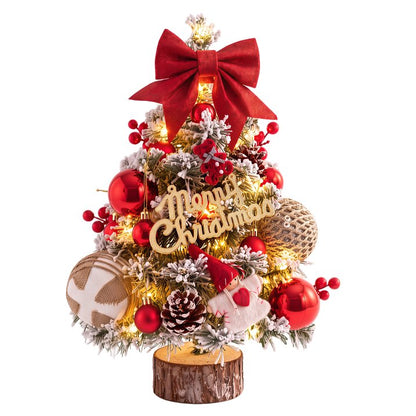 45cm Snow Flocked Mini Xmas Tree with Lights/Base Pinecones Red Berries Artificial Tabletop Xmas Tree for Festive Home Decor Red