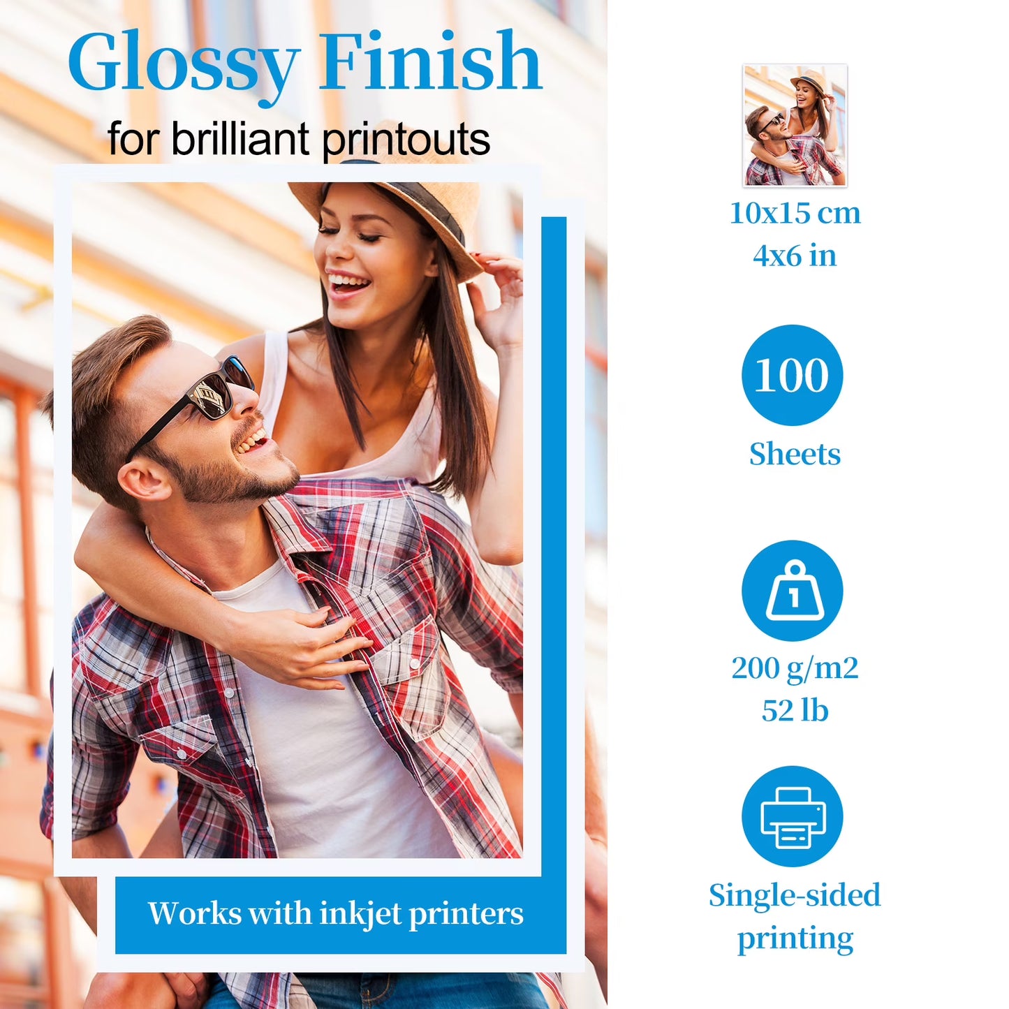 100 Sheets Photo Paper, 4x6 in Premium Glossy Photo Paper Picture Paper 200gsm Printer Brochure Paper Glossy, Office Supplies, Birthday Photo badges, 4R White Photo Paper Fit for All Inkjet Printers