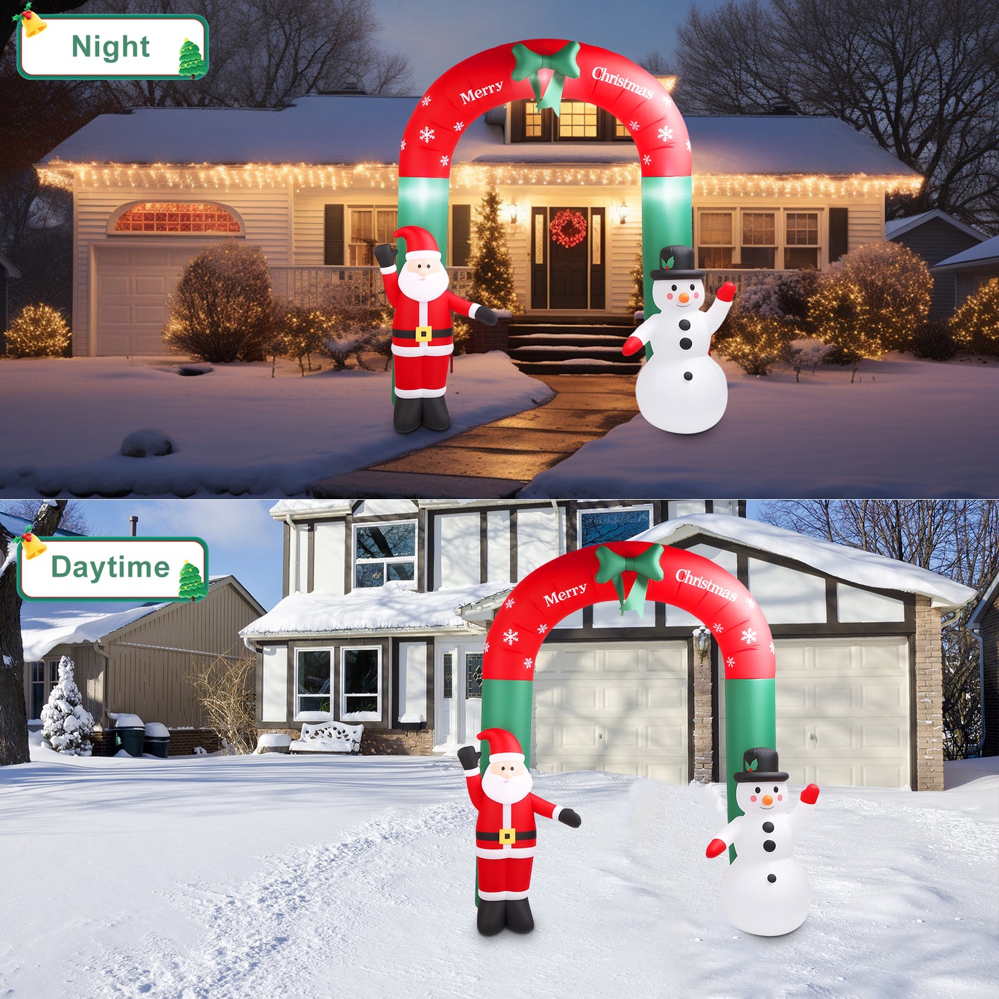 8ft Christmas Inflatable Archway,Christmas Blow Up Yard Decorations with Santa Claus and Snowman,Outdoor Christmas Decorations with Built-in LED Lights