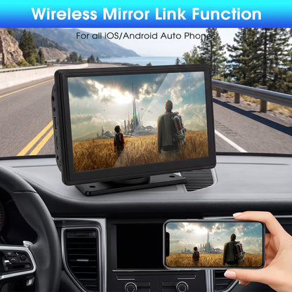 7" Wireless Carplay Screen for Car Portable Stereo Touchscreen with CarPlay and Android Auto with Mirror Link/Backup Camera/Bluetooth/Voice Control/GPS Navigation/AUX for All Vehicles
