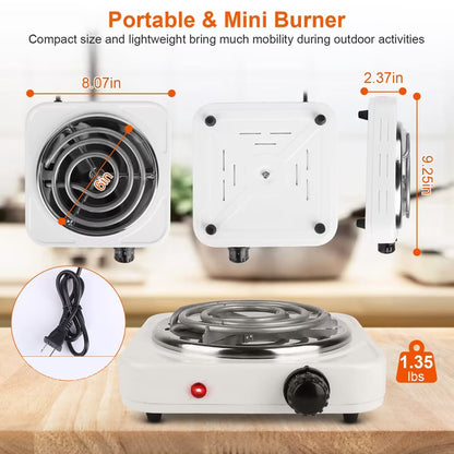 Electric Hot Plate for Cooking, 1000W Stainless Steel Electric Stove Burner with 5 Level Temperature Control, Portable Stove for Home Dorm Office Kitchen Camping Single Burner Electric Cooktop, White