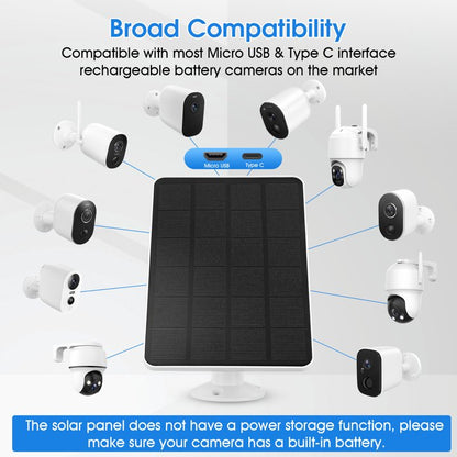 Solar Panel Camera Charger Fit for Eufycam IP65 Water Proof 5W Solar Panel with Micro USB USB C Port 360° Adjustable Bracket 9.84ft Cable