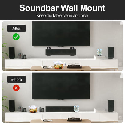 Universal Soundbar Wall Mount Bracket Compatible with Most Soundbar Mount Shelf, Metal SoundBar Mounts Under TV Mounting Bracket for Space Saving, Hold up to 30 lbs, Black