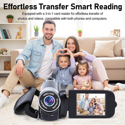 Camcorder Video Camera, Digital Camera 1080P 16X Digital Zoom Cam Corder with Built-in Battery, 2.7" Colourful Rotatable Screen Webcam Anti-Shake 16MP Vlogging Camera for YouTube & Beginner, Black