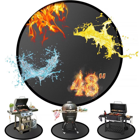 48inch Under Grill Mats for Outdoor Grill, Double-Sided Fireproof Deck and Patio Protector Mat, Waterproof Anti-Slip Easy Clean Oil-Proof BBQ Floor Pad Indoor Fire Pit Fireplace Mat for Deck Terrace