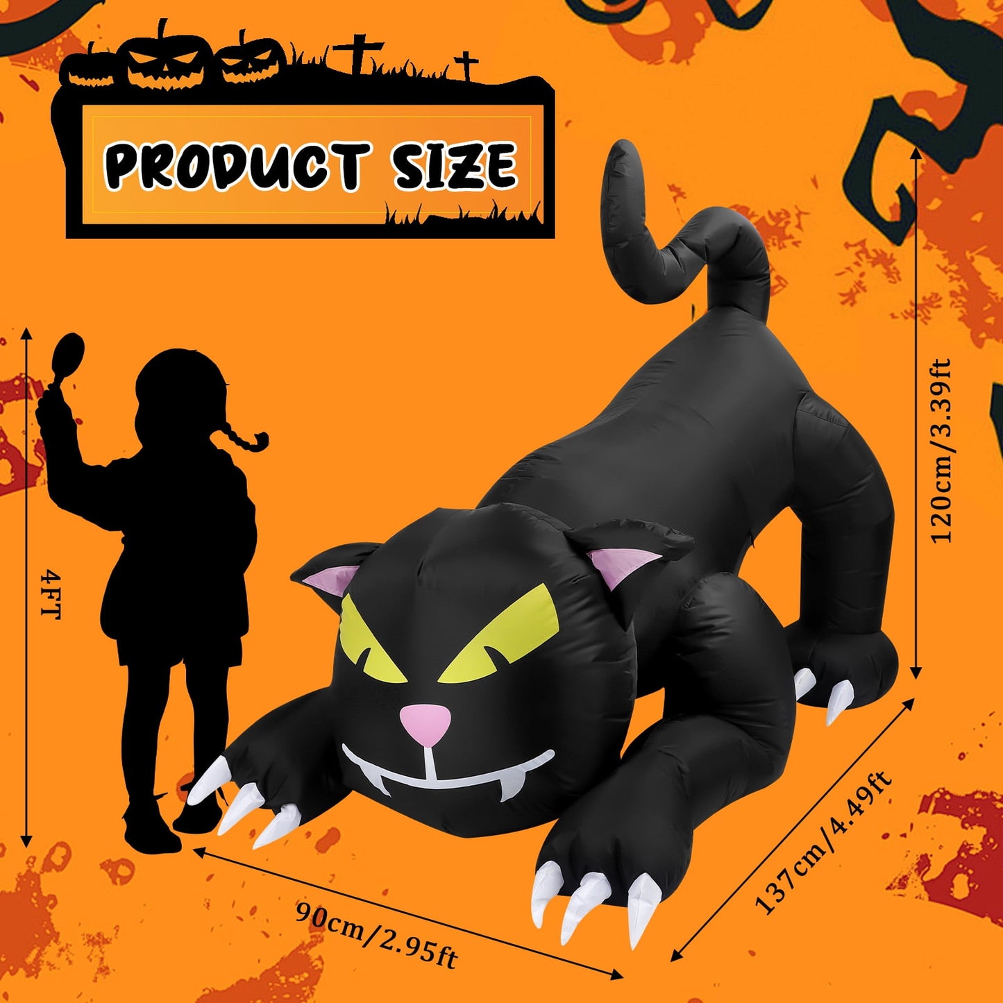 6 FT Inflatables Outdoor Black Cat, Blow Up Yard Decoration with LED Lights Built-in For Holiday/Party/Yard/Garden