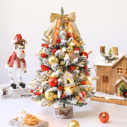 2ft Pre-lit Mini Christmas Snow Flocked Tree, Tabletop Artificial Christmas Tree with LED Lights, Small DIY Decor Xmas Pine Tree with Cloth Bag Base for Indoor Outdoor Home Dining Table Decorations