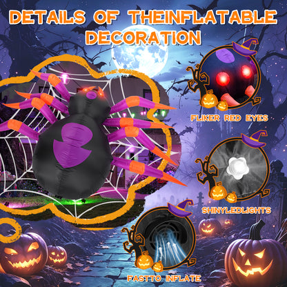 8 FT Halloween Inflatables Spider with Changing Eyes, Giant Blow Up Yard Decoration Spider with Build-in LED Lights for Halloween Party Outdoor, Garden, Lawn, Patio, Yard Decor