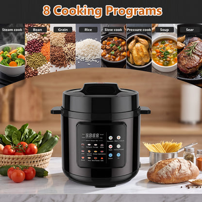 6.5 Quart Electric Pressure Cooker, 16-in-1 Multi Cooker Rice Cooker Slow Cooker Sauté Steamer, Non-Stick Pot, Black