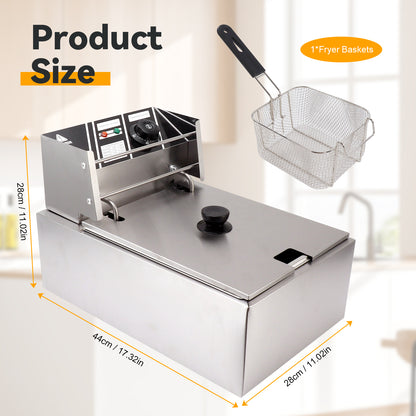 Fyydes Commercial 6L 1700W Stainless Steel Electric Deep Fryer Tabletop Restaurant Frying Basket