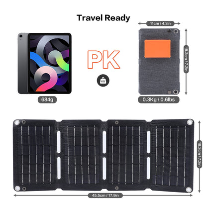 40W Foldable Solar Panel Charger with USB C and USB A Outputs, Folding Solar Charger Compatible with Phone Tablet Power Banks, Portable Solar Panel Waterproof for Outdoor Camping, Hiking, Backpacking