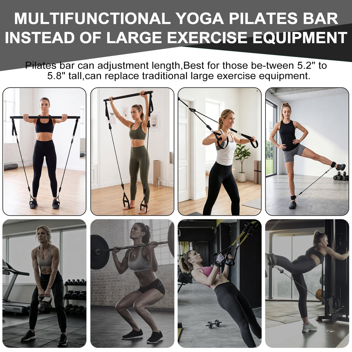 Pilates Bar Kit with 20 30 40 Lbs Resistance Bands,Workout Equipment for Legs,Hip,Waist and Arm,Exercise Fitness Equipment for Women & Men Home Gym Yoga Pilates,Black
