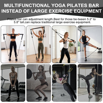 Pilates Bar Kit with 20 30 40 Lbs Resistance Bands,Workout Equipment for Legs,Hip,Waist and Arm,Exercise Fitness Equipment for Women & Men Home Gym Yoga Pilates,Black