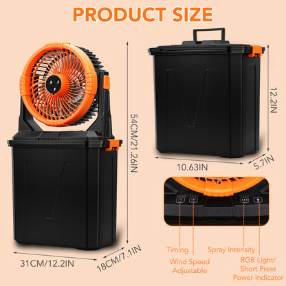Portable Misting Fan - 10L Water Tank 10-inch Outdoor 20000mAh USB Rechargeable Fan with Remote Control,4 Speeds,4 Spray Mister,RGB Light,Timer, Floor Cooling Fan for Patios/Camping,Orange