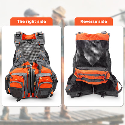 Fly Fishing Vest for Men Women, Comfortable Adjustable Fishing Vest with Multi-Pockets Reflective Stripes, Lightweight and Durable Unisex Strap Fishing Vest Pack, for Fly Bass Fishing,Orange