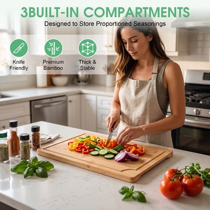 Craft Wood Cutting Board Set For Kitchen, 3pcs Wooden Cutting Boards with Handles, Multifunctional & Sustainable Bamboo Cutting Boards with Deep Grooves