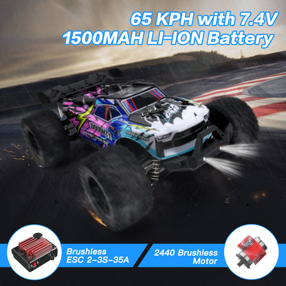 1:14 Brushless Fast RC Car for Adults Boys 45+MPH All Terrains 4X4 RTR High Speed Waterproof Remote Control Cars Truck Off Road RC Monster Truck 2 Batteries