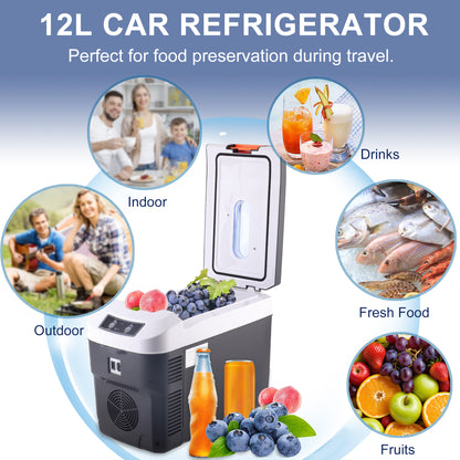 12 Volt Car Refrigerator, 13QT(12L) Portable Car Refrigerator, Freezer Fridge Cooler DC & AC, Mini Fridge for Camping, Travel, Truck, Home, Fishing, RV and Outdoor Black