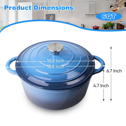 6 QT Enameled Cast Iron Dutch Oven with Lid, Nonstick Cookware for Baking, Roasting, Braising & Cooking, Dual Handles