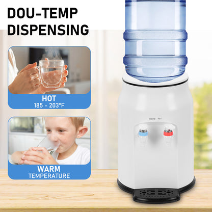500W Mini Countertop Water Dispenser, Top Loading Electric Water Dispenser for 3 & 5 Gallon Bottles,White