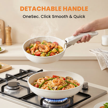 20-Piece Pots and Pans Set, Nonstick Cookware Set with Detachable Handles, Oven & Dishwasher Safe, Induction Compatible, Stackable RV Kitchen Cooking Set, White
