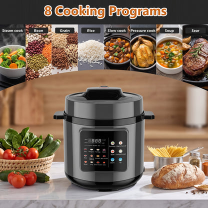 6.5 Quart Electric Pressure Cooker, 16-in-1 Multi Cooker Rice Cooker Slow Cooker Sauté Steamer, Non-Stick Pot, Gray