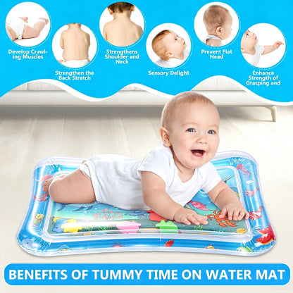 26 x 18.5inch Tummy Time Baby Water Mat,Inflatable Infant Toys for for 3 to 24 Months Baby Playmat Early Sensory Development BPA-Free