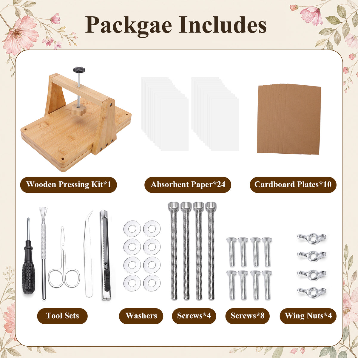 Wooden Flower Press Kit 10.8" x 6.9" Modular Layer Plant Press for Dried Flowers Plant Preservation for DIY Arts Dried Flowers Craft Tool