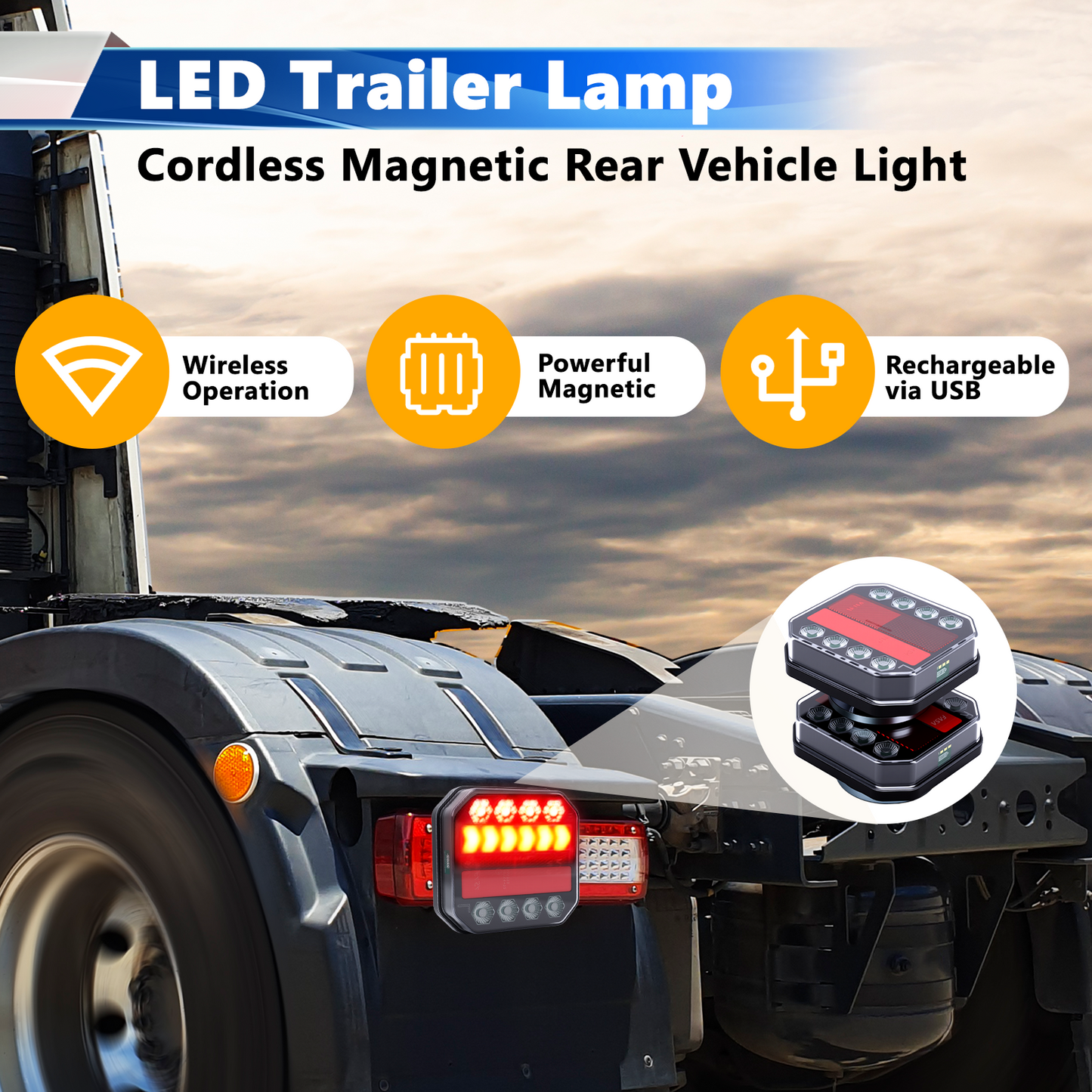 2Pcs Wireless Magnetic Rechargeable LED Trailer Light Set,Waterproof Wireless Trailer Lights Kit, Portable for Pickup Trucks, SUVs, Boats, RVs and More